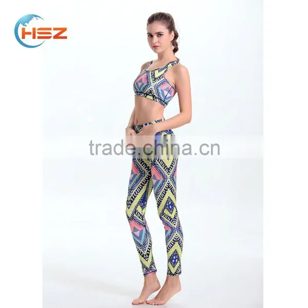 HSZ-017 Yoga Suits Top + Pants Sets Women's Yoga Fitness Wear Sexy Fancy Bra Panty Set Running Sports Mature Women Legging