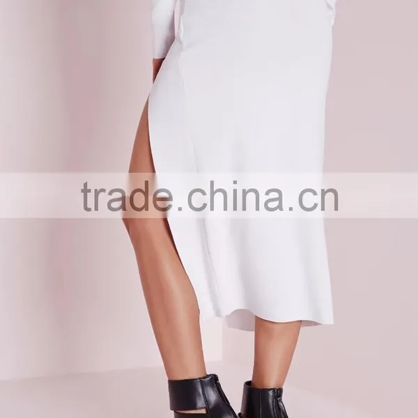 Women Latest Skirt Design Pictures Sexy High Split Midi Skirt White 2015 photo-2