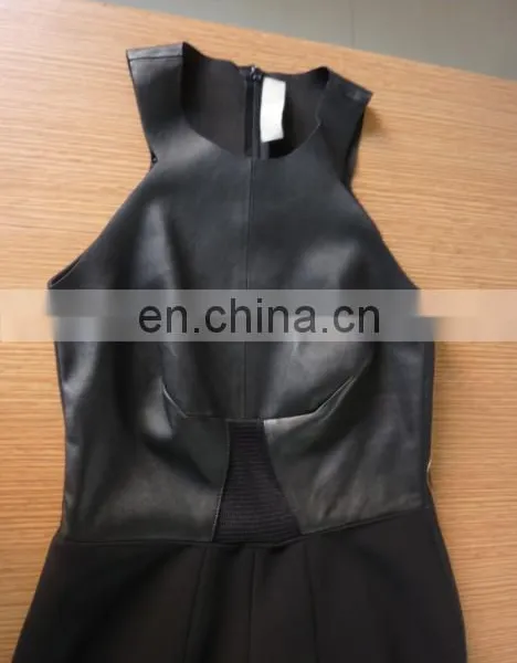 Ladies Sexy Sheep Leather and Knitted Fabric Skirt With Gold Zipper in Side and Back photo-4