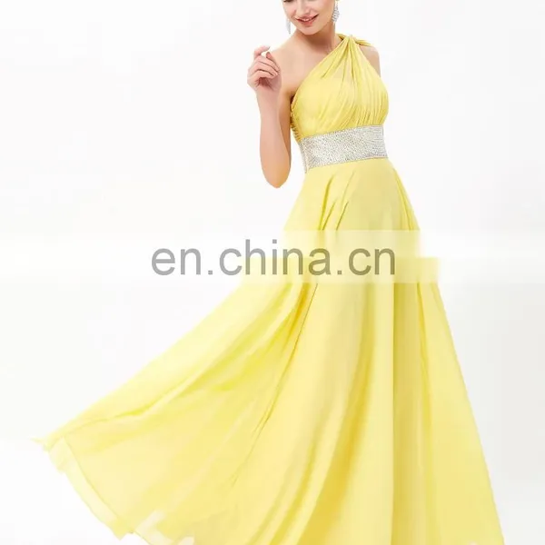 Grace Karin One Shoulder Long Yellow Formal Evening Dress Chiffon Floor-length Dresses Evening CL3419 photo-3