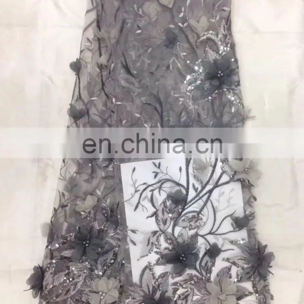 3D Embroidery Cloth Material Mesh Polyester Sequin Fabric photo-5