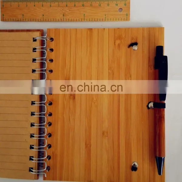 Natural Genuine Bamboo Spiral 70sheets Notebook Orgnizer Set With Bamboo Ball Pen and Ruler photo-5