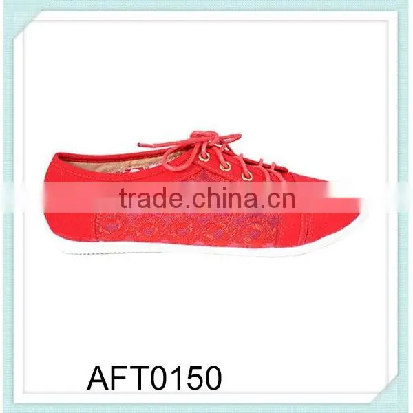 Lady Venting Design Canvas and Lace Splicing Shoes Lace up Casual Shoes