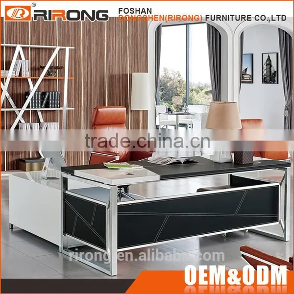 Modern Luxury 1.97m Stainless Steel Frame Leather Covered Black Office Executive Desk Table With Latest Design photo-2