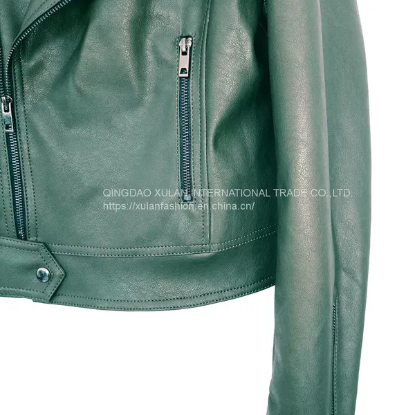 Women's Faux Leather Jacket Motocycle Biker PU Jacket photo-3