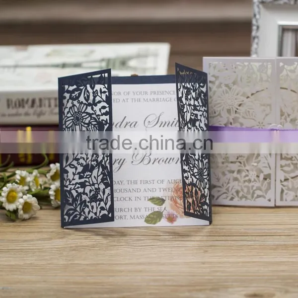 Gate Fold Natural Theme Elegant Laser Cut Wedding Invitation Card Rustic photo-3