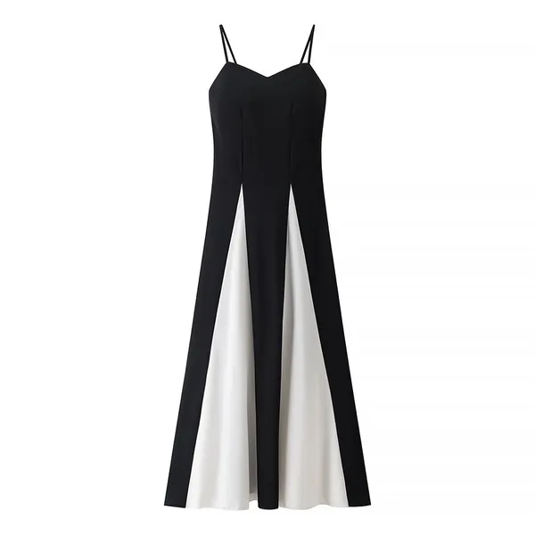Spring and Summer New European and American Women\'s Clothing Black and White Color Blocked Suspender Women\'s Dress
