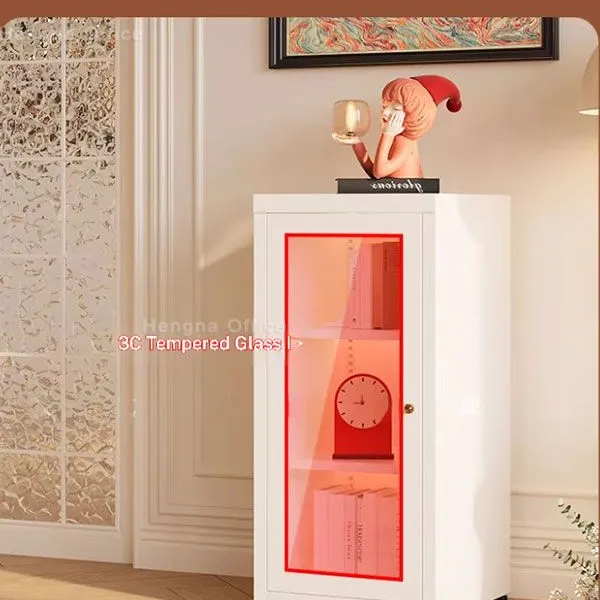 Space-Saving Modular Metal Bookshelf-CBT378 |White Metal Cabinet With Fluted Glass Doors-Eco-friendly Coating-Freedom of Combination photo-4