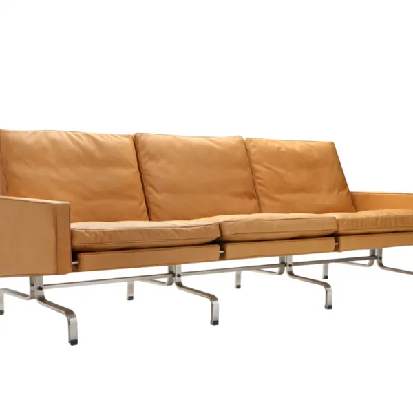 PK31 3-Seat Sofa Replica Poul Kjaerholm Mid-Century Leather Sofa With Polished Chrome Frame