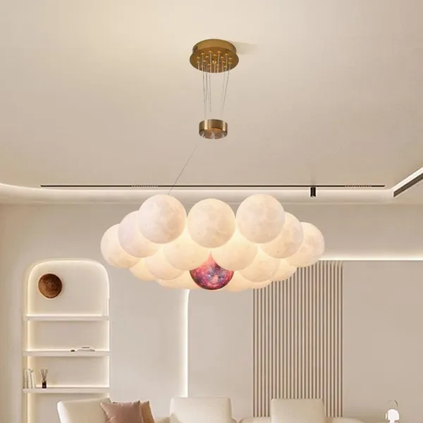 Moon-Ball Cluster Pendant - White Plastic Spheres G9 7/13/19-Ball
