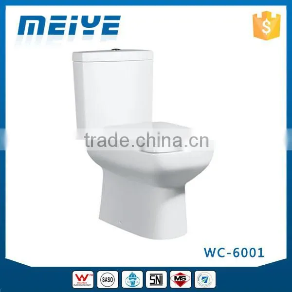 WC-6001 Washdown Two-Piece Toilet With Soft Closing Cover Ramp Down Closer, Water Closet Toilet Bowl