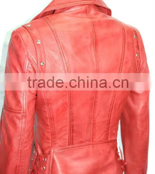 Red Indian Vintage Motorcycle Leather Jacket photo-3