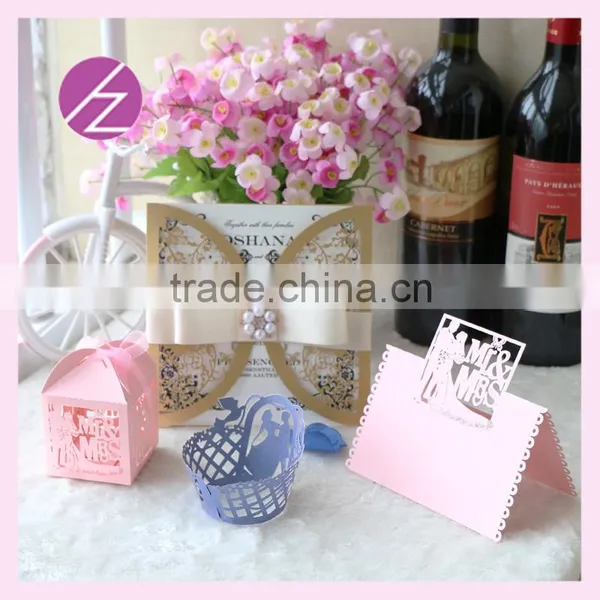 High Quality Laser Cut Paper Wedding Box/ Invitation Card /cupcake Wrapper / Seat Card /name Card a Whole Set Many Styles ZH-1 photo-4