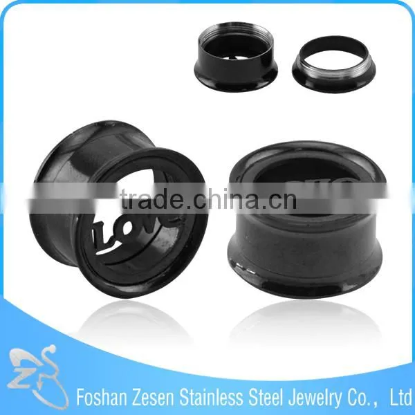 Wholesale Black Plated Single Flare Flesh Ear Tunnel Love Alphabet Body Jewelry