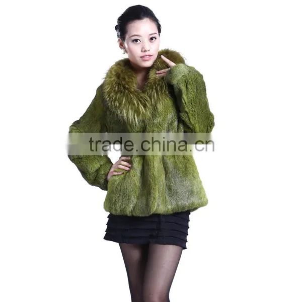 QD5728 Hot Selling Colorful Rabbit Fur Coat With Raccoon Collar For Wholesale photo-2