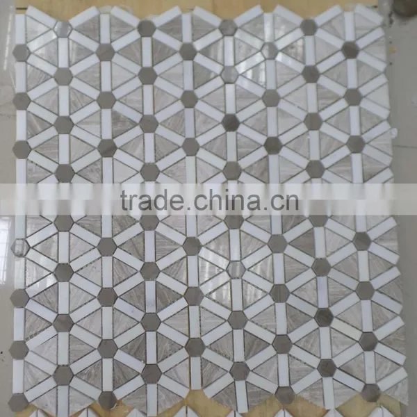 Diamond Pattern Marble Mosaic Tiles ( Athen White+Oak White+Pure White Marble) photo-5