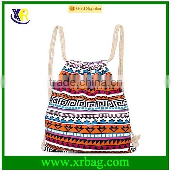 Custom Fashion Style Pattern Cotton Canvas Drawstring Backpack Bag photo-5