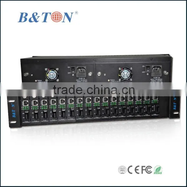 16 Slots Media Converter Chassis With Redundant Power Supply