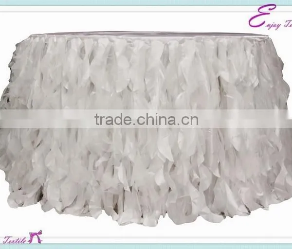 YHK#50 Curly Table Skirt - Polyester Banquet Wedding Wholesale Chair Cover Sash Table Cloth Skirt Linen Quality Choice