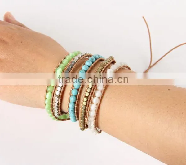 Five Laps Fashion Leather Bracelet Natural Opal Pure Manual Weaving Charm Bracelets Bangles for Women Jewelry Wholesale photo-3