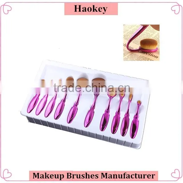2016 Professional 10pcs Colorful Toothbrush Shape Oval Make up Set Brushes
