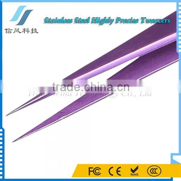 BST-10C Stainless Steel Highly Precision Tweezers Pro Tool Tweezers Purple photo-5
