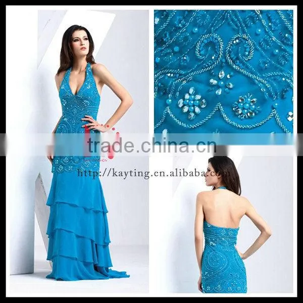 Elegant Sexy Deep V-neck Backless Shiny Evening Dresses With Beads Long Evening Dress