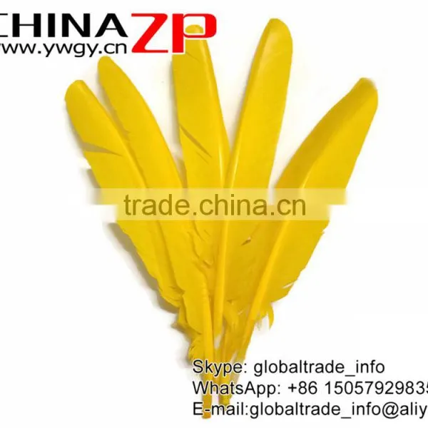 CHINAZP Crafts Factory Bulk Natural Dyed Yellow Turkey Pointers Quill Large Feather for Decoration photo-2