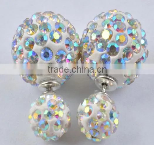 Europe and the United States Foreign Trade Fashion Earrings Polymer Clay With AB Drill Shambhala Double Ball Stud Earrings