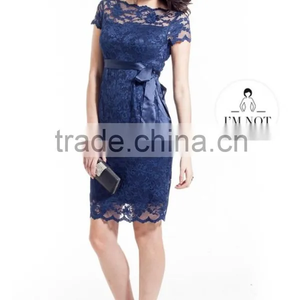 NEWEST EVENING SHORT SLEEVE LACE MATERNITY DRESS photo-4