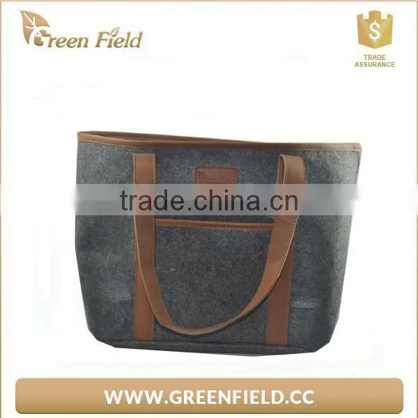 Handmade Vintage Grey Felt Tote Handbag Shopping Hand Bag photo-2