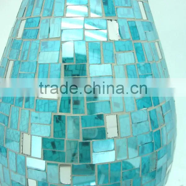 Hotel Decoration Blue Shimmering Mirrored Mosaic Fresh Art Deco Vase photo-6