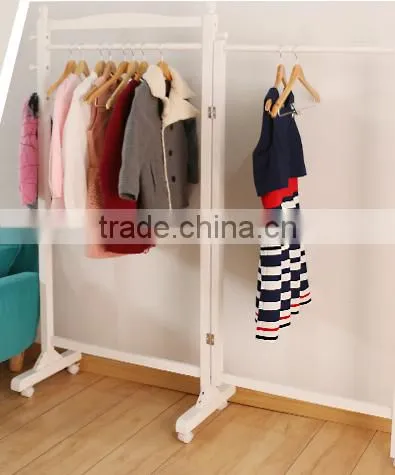 Wooden Clothe Rack With Omni-directional Wheel Wooden Coat Hanger