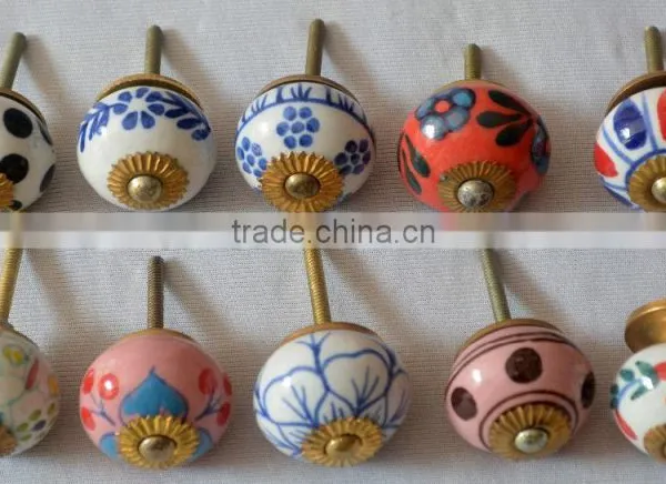 Indian Mix Design Hand Painted Door Ceramic Knobs photo-3