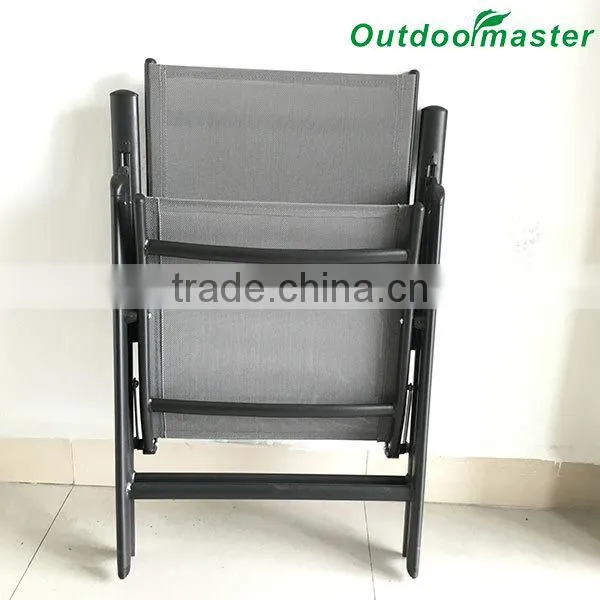 7-Position Adjustable Folding Recliner Teslin Black Aluminum Deck Chair photo-6