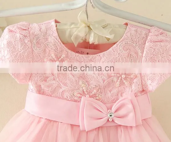 2017 Vietnam Summer Simple Baby Frock Design Pink Short Sleeves Bow-knot Sweet Birthday Party Dresses Turkish Clothes photo-3