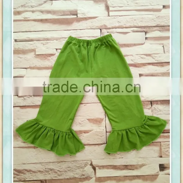 Boutique Ruffle Capris Pants Big Ruffle Pants 100% Cotton Handmade Green Capris