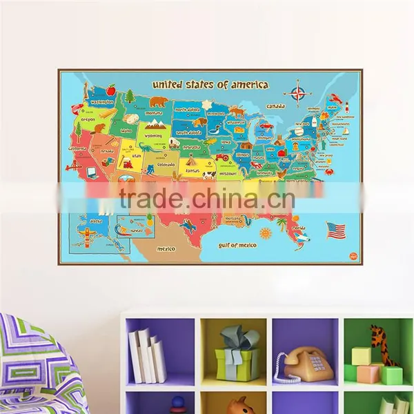 Removable Wall Sticker USA America States Colorful Animal Map Wall Decor Animals Fruits Paint Craft Paper Living Room Bedroom st