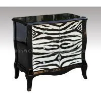 Hand Zebra PU High Gloss Handpainted Chest, Solid Wood Furniture
