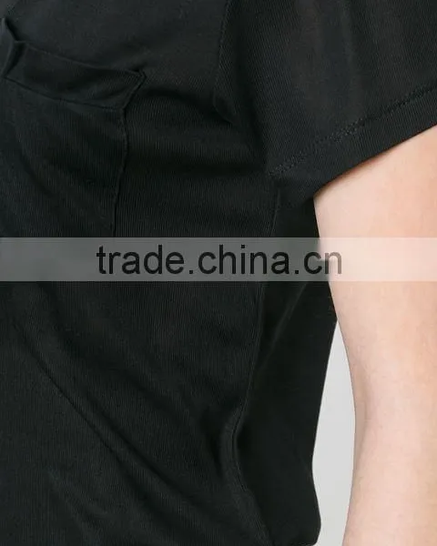 Custom Womens V Neck Blank Plain T Shirts,Pure Black Cotton V Neck T-Shirts For Women photo-6
