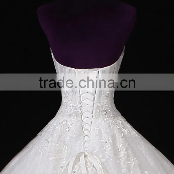Latest Designs 2017 Elegant A-Line High Collar Cap Sleeve Floor-length Modest Beaded Lace Wedding Dress F13802 photo-2