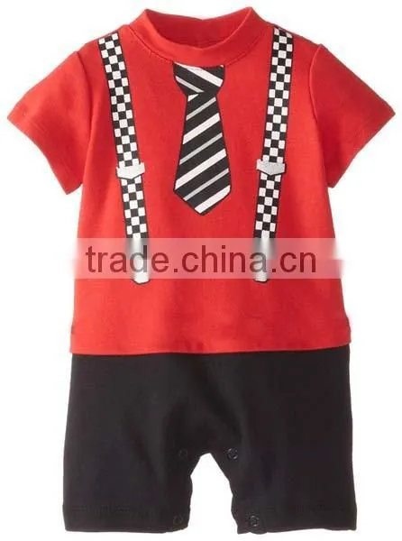 Gentle Style Short Sleeve Baby Boy Romper With Necktie photo-4