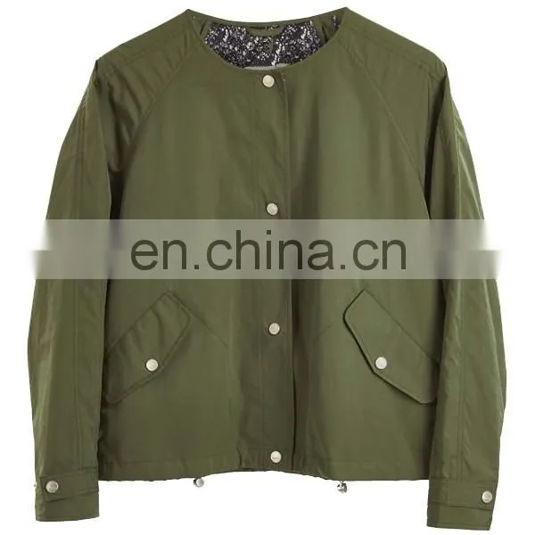 Factory OEM Green Lightweight Ladies Bomer Jacket In Printed Lining photo-2