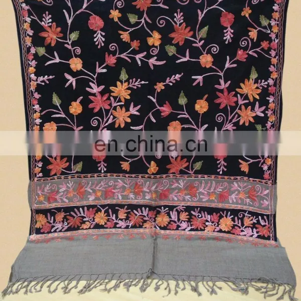 All Over Embroidered Pure Wool Pashmina Shawls photo-6