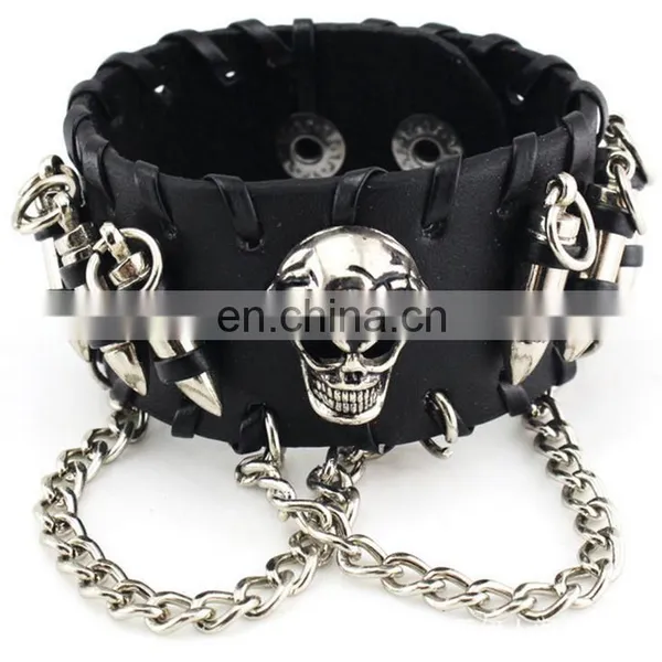 Fashion Cool Euramerican Style Decorative Rivet Punk Thick Leather Bracelet photo-4