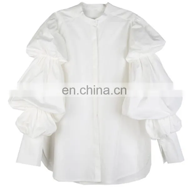 Fashion Puff Sleeve Shirts Women Blouse Buttons Casual Loose Solid Party Tops Long Sleeve Work Blusas Femininas Plus Size photo-6
