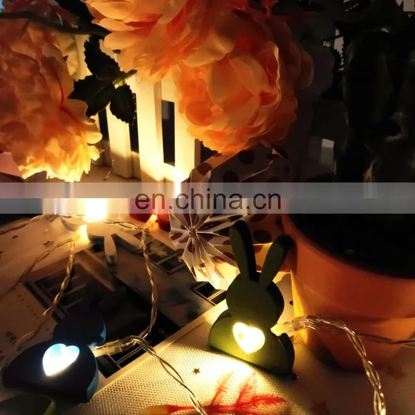 2020 New 10L Led Easter Festival Colorer Wood Rabbit Heart String Light For Home Decoration Bedroom Wall Holiday Lighting photo-2