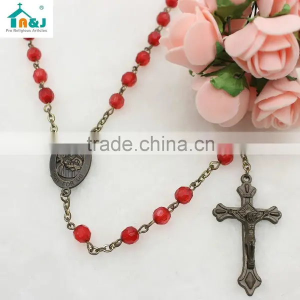 Religious Red Plastic Rosary Bead Wholesale Necklace photo-2
