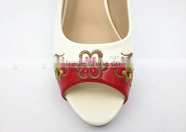 New High Class Mix Color Middle Heel Slingback Sandals With Embroider photo-5