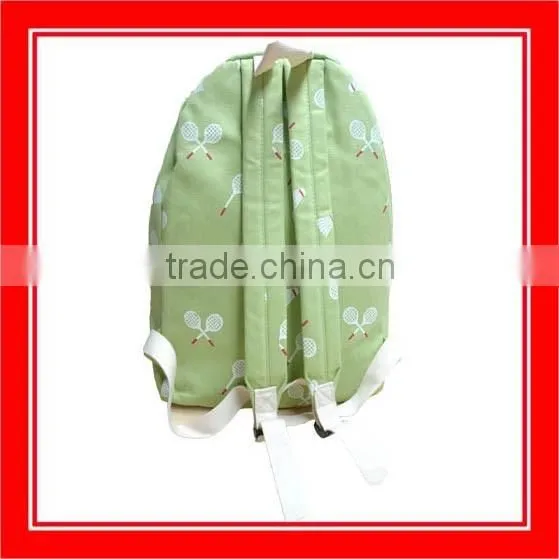 High Quality Products Bros White Badminton Rackets Pattern Printed Light Green Canvas Backpack photo-2